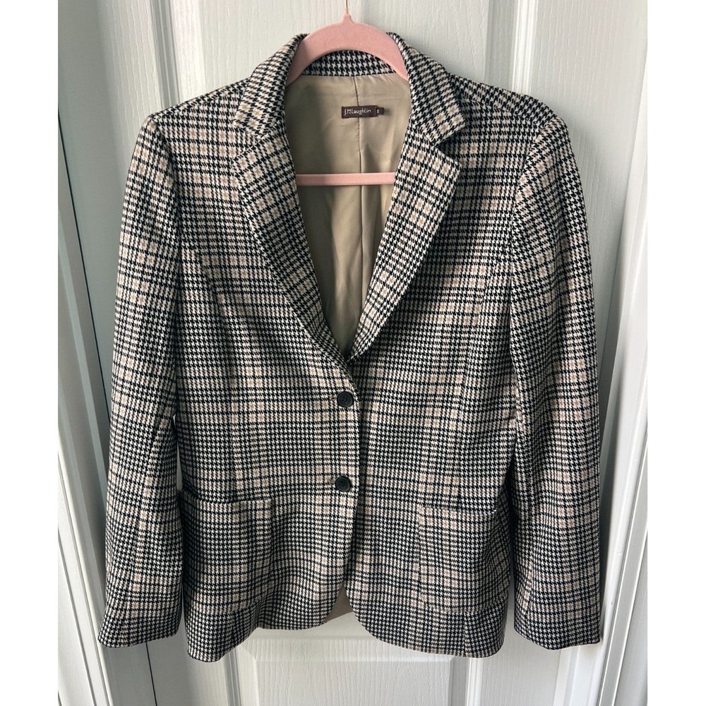 J.McLaughlin Houndstooth Plaid Aubrey Blazer Beige Black Size S NEW